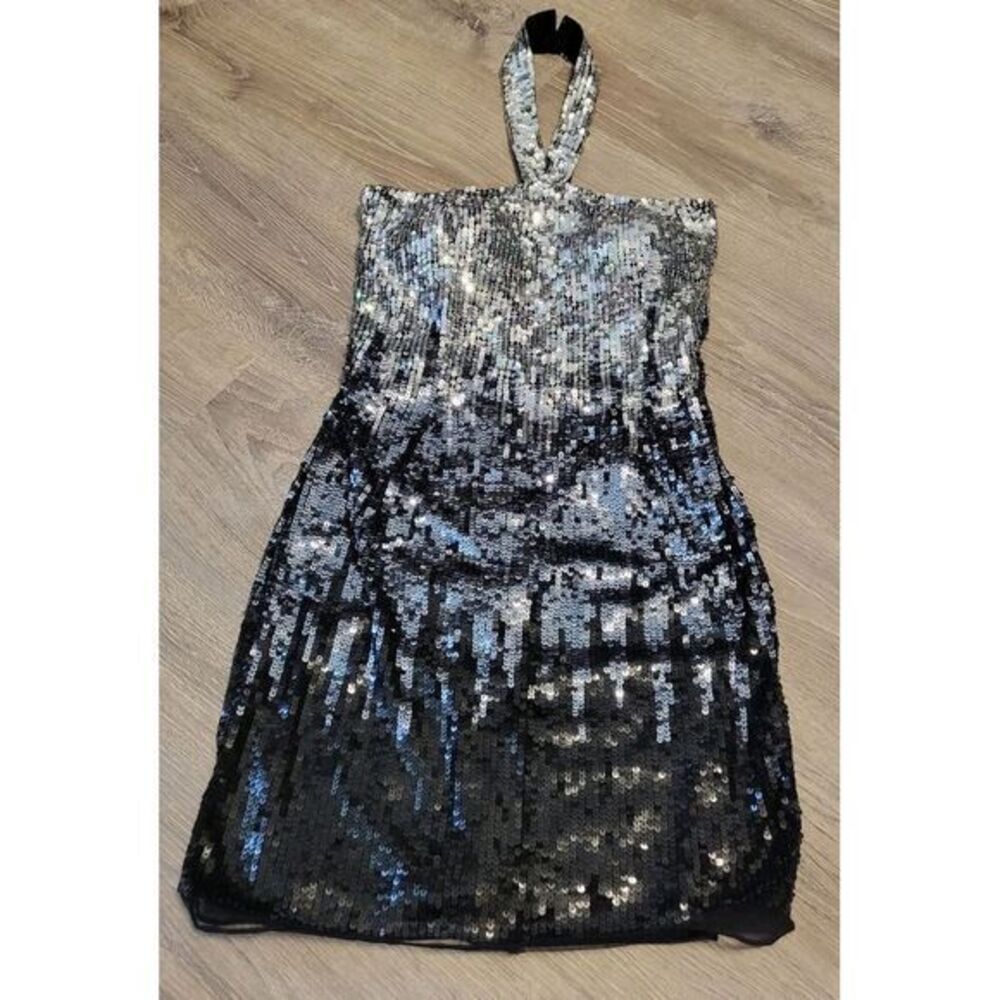Primavera Women's Black Silver Halter Neck Sequin  Cocktail Dress 8 Short Formal